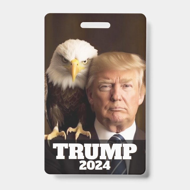 Donald Trump 2024 Photo - bald eagle on shoulder ID Badge (Front)