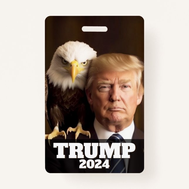 Donald Trump 2024 Photo - bald eagle on shoulder ID Badge (Front)