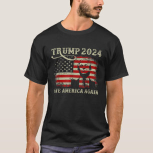 Donald Trump 2024 Save America Again American Flag T-Shirt