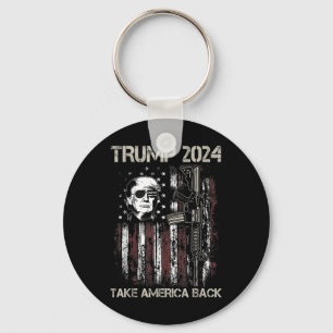 Donald Trump 2024 Take America Back Usa Flag Gun P Key Ring