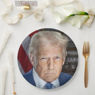 Donald Trump 2025 American President Portrait Paper Plate