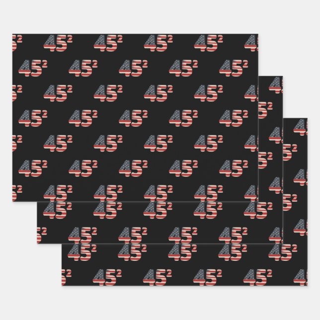Donald Trump 45 Squared American Flag Patriotic Wrapping Paper Sheet (Set)
