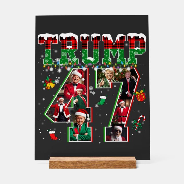 Donald Trump 47th President 2024 Christmas Santa Acrylic Sign (Front)