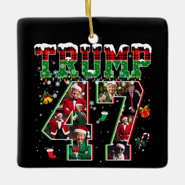 Donald Trump 47th President 2024 Christmas Santa Ceramic Ornament (Front)