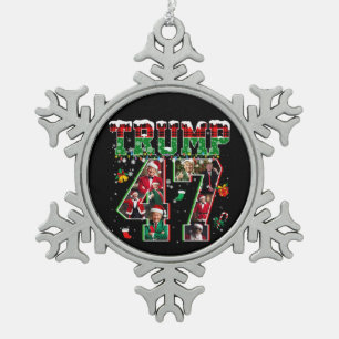 Donald Trump 47th President 2024 Christmas Santa Snowflake Pewter Christmas Ornament