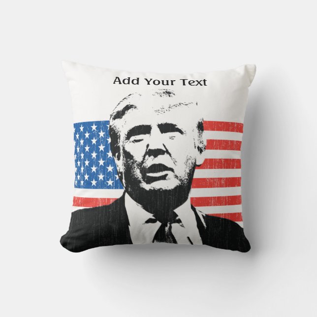 Donald Trump American Flag Custom Text Cushion (Front)