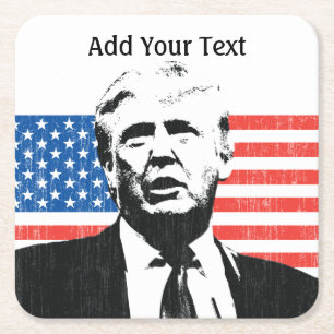 Donald Trump American Flag Custom Text Square Paper Coaster