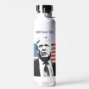 Donald Trump American Flag Custom Text Water Bottle