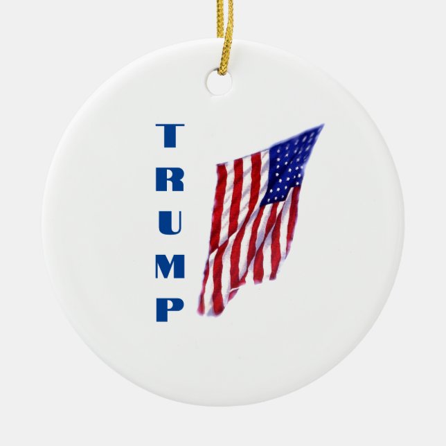 Donald Trump American Flag Pop Art  Ceramic Tree Decoration (Front)