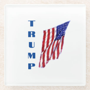 Donald Trump American Flag Pop Art Glass Coaster