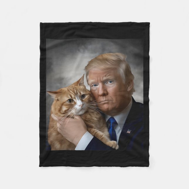 Donald Trump And Cat Funny Trump And Cat, Litical  Fleece Blanket (Front)