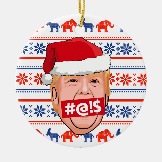 DONALD TRUMP Angry Christmas Ceramic Tree Decoration (Front)