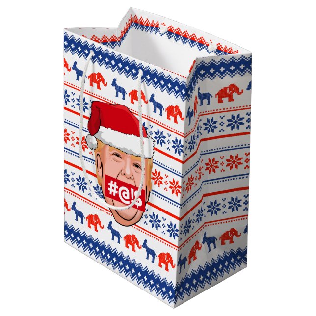 DONALD TRUMP Angry Christmas Medium Gift Bag (Back Angled)