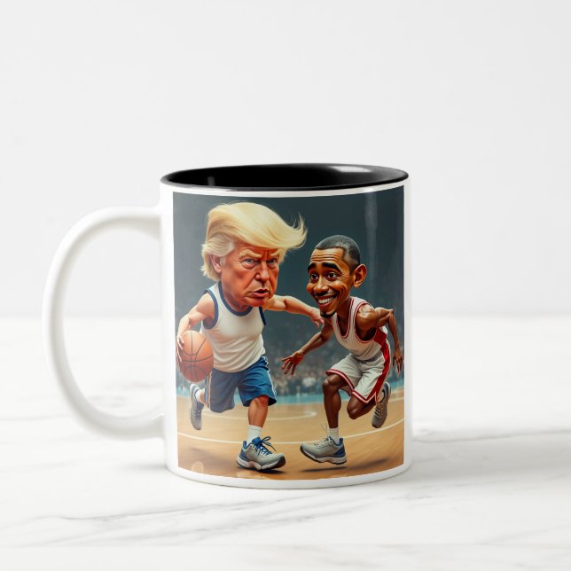 Donald Trump Barack Obama  Two-Tone Coffee Mug (Left)
