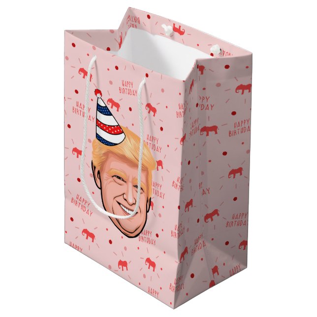 DONALD TRUMP BIRTHDAY MEDIUM GIFT BAG (Front Angled)
