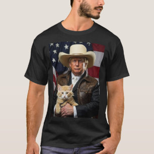 Donald Trump Cat Shirt Cowboy American Flag Funny
