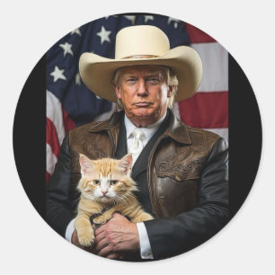 Donald Trump Cat Shirt Cowboy American Flag Funny Classic Round Sticker