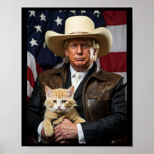 Donald Trump Cat Shirt Cowboy American Flag Funny  Poster