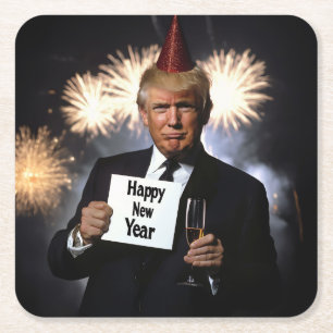 Donald Trump Celebrates New Year’s in Style Square Paper Coaster