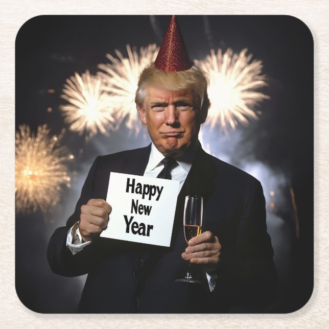 Donald Trump Celebrates New Year’s in Style Square Paper Coaster (Front)