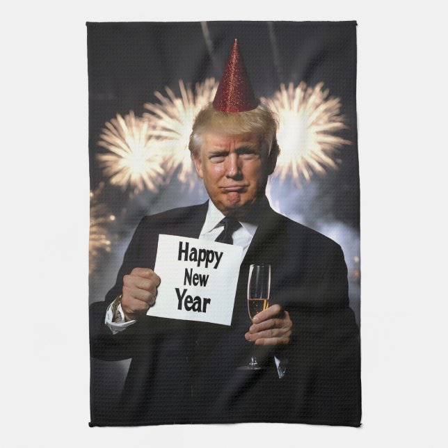 Donald Trump Celebrates New Year’s in Style Tea Towel (Vertical)