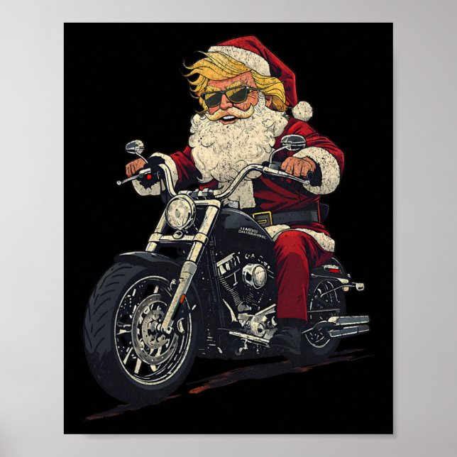 Donald Trump Christmas Biker Motorbike Funny Santa Poster (Front)