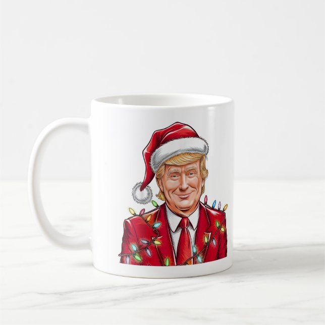 Donald Trump Christmas Funny MAGA Santa Hat Coffee Mug (Left)