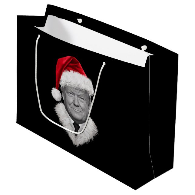 Donald Trump Christmas Funny Santa Hat Gift  Large Gift Bag (Front Angled)