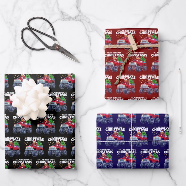 Donald Trump Christmas | I'll Be Home for Xmas Wrapping Paper Sheet (Front)