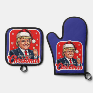 Donald Trump Christmas Santa Claus Art Oven Mitt & Pot Holder Set