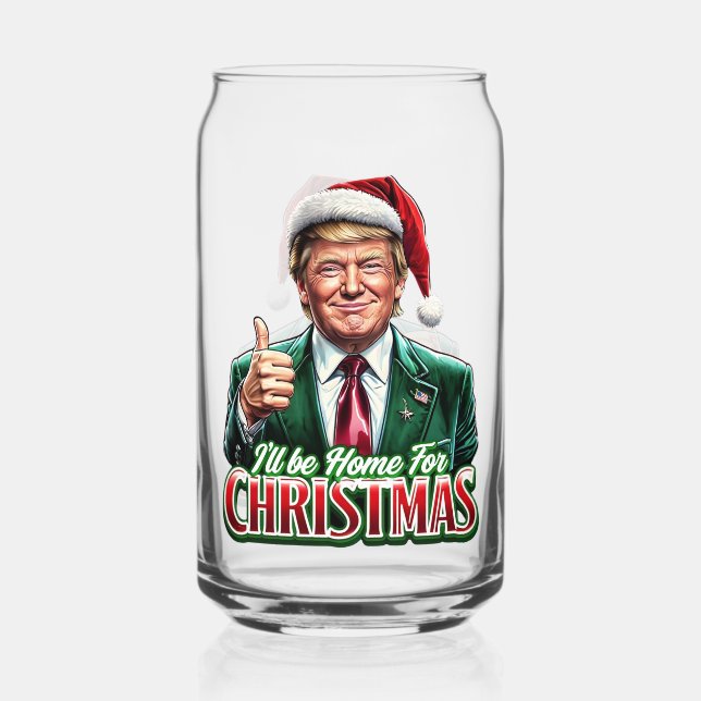 Donald Trump Christmas Santa Hat Thumbs Up Can Glass (Front)