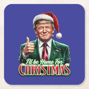 Donald Trump Christmas Santa Hat Thumbs Up Square Paper Coaster