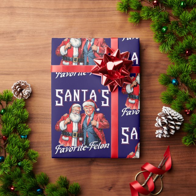 Donald Trump Christmas Santa's Favourite Felon Wrapping Paper (Holiday Gift)