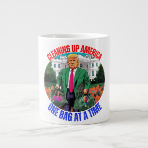 DONALD TRUMP-CLEANING UP AMERICA ONE BAG AT A TIME LARGE COFFEE MUG