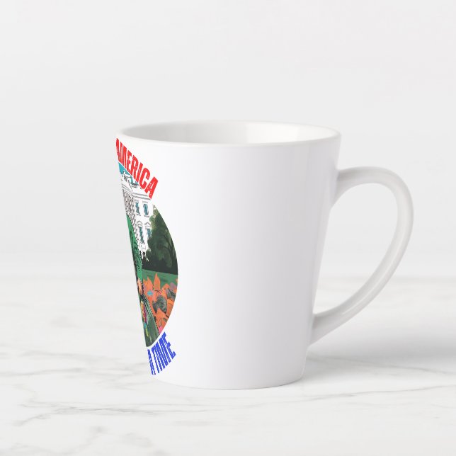 DONALD TRUMP-CLEANING UP AMERICA ONE BAG AT A TIME LATTE MUG (Right)