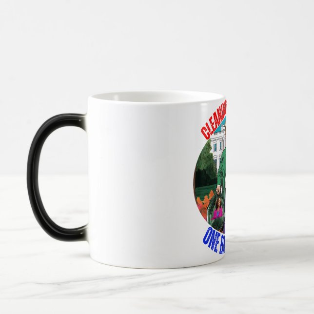 DONALD TRUMP-CLEANING UP AMERICA ONE BAG AT A TIME MAGIC MUG (Left)