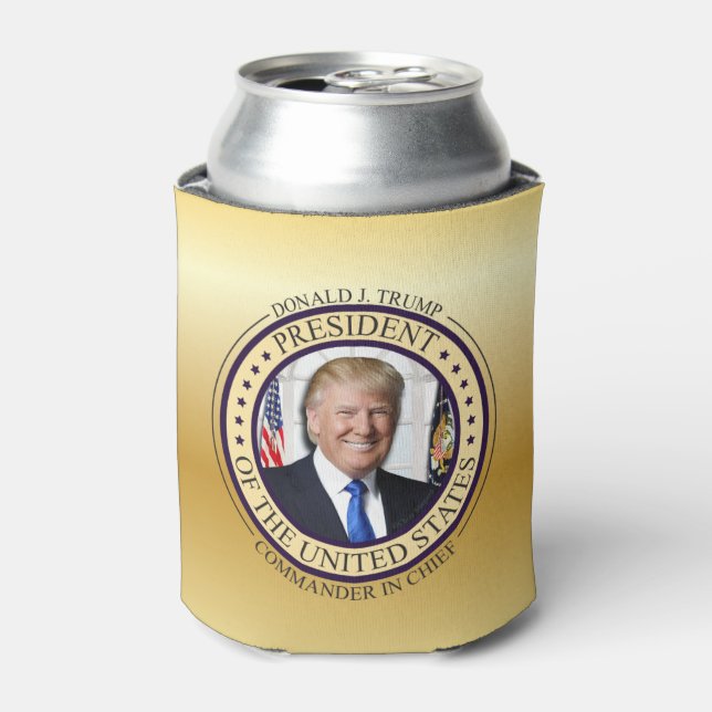 DONALD TRUMP COMMANDER IN CHIEF GOLD PRESIDENTIAL CAN COOLER (Can Front)
