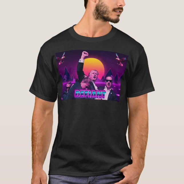 Donald Trump Defiant Synthwave Style T-Shirt (Front)
