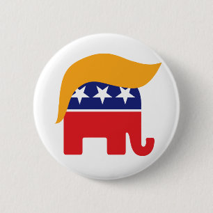 Donald Trump Hair GOP Elephant Logo 6 Cm Round Badge