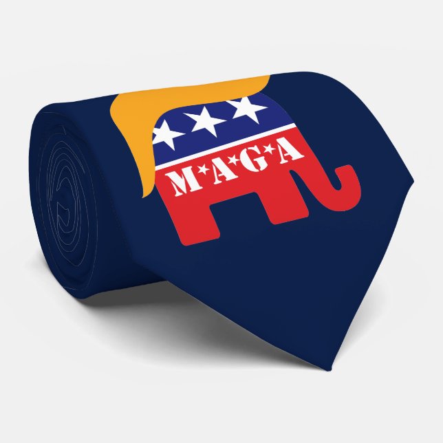 Donald Trump Hair GOP Elephant Logo MAGA Tie (Rolled)