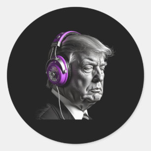 Donald Trump Headphones Funny President Dj Art Classic Round Sticker