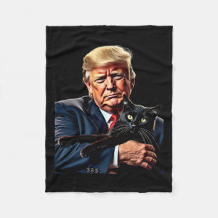 Donald Trump Holding Cat Graphic Funny Political M Fleece Blanket
