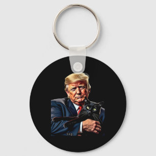 Donald Trump Holding Cat Graphic Funny Political M Key Ring