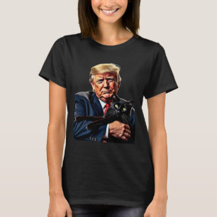 Donald Trump Holding Cat Graphic Funny Political M T-Shirt