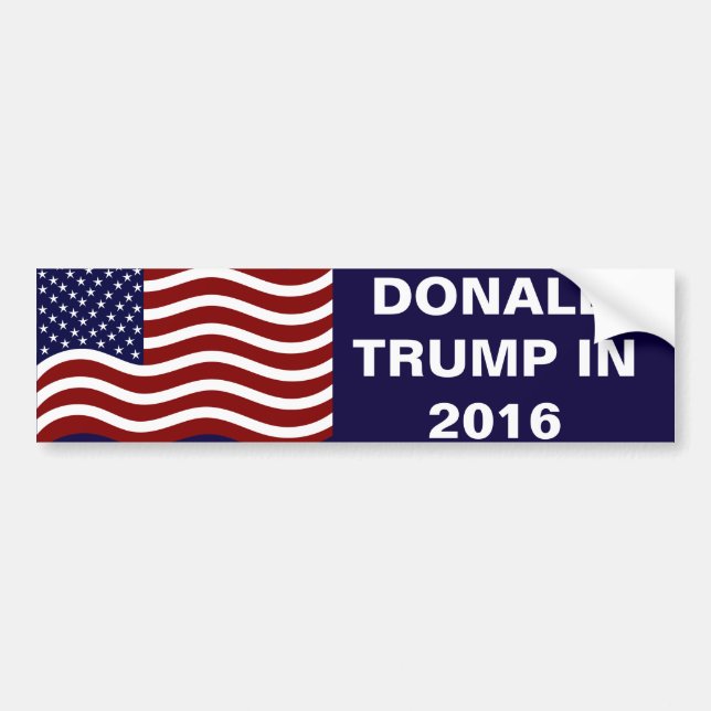 Donald Trump in 2016 USA Flag Car Bumper Sticker (Front)