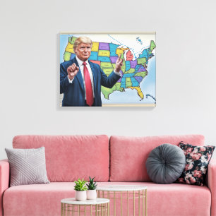 Donald Trump in Front of Altered U.S. Map Artwork Canvas Print