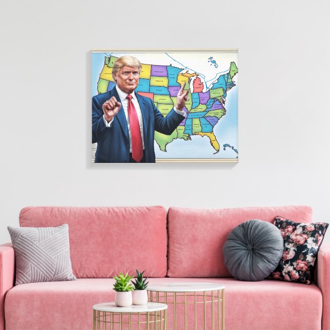 Donald Trump in Front of Altered U.S. Map Artwork  Canvas Print (Insitu(LivingRoom))