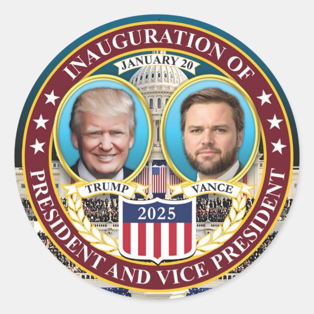 Donald Trump J.D. Vance Inauguration Jan 20, 2025 Classic Round Sticker (Front)