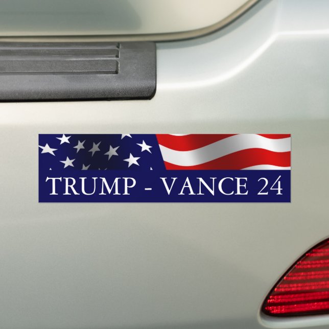Donald Trump JD Vance in 2024 USA Flag Bumper Sticker (On Car)
