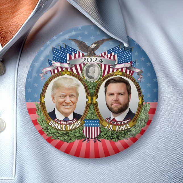 Donald Trump JD Vance President Vice Photo Stars 7.5 Cm Round Badge (Campaign Button)